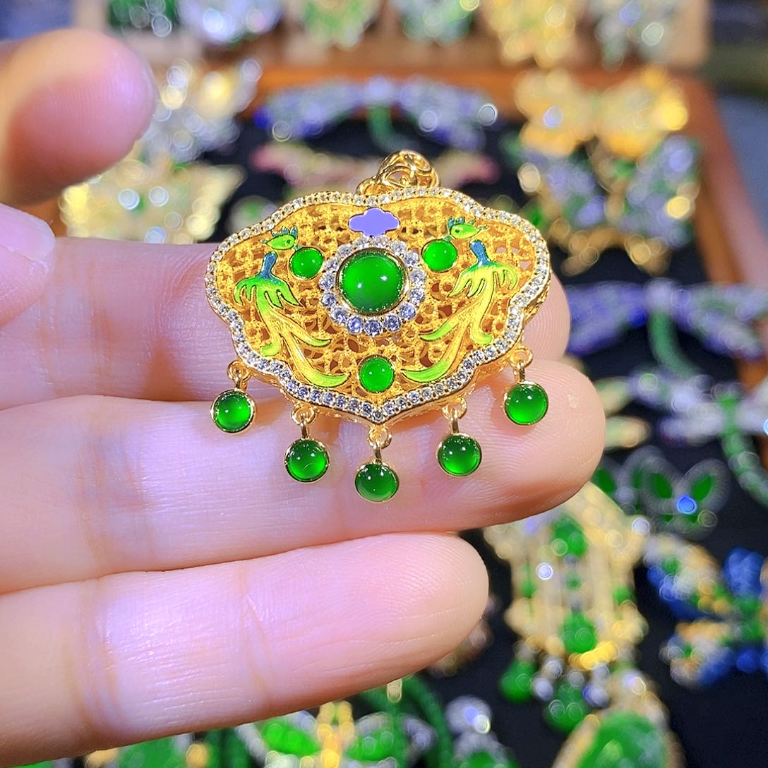 吊坠(不含链)银S925镶嵌翡翠