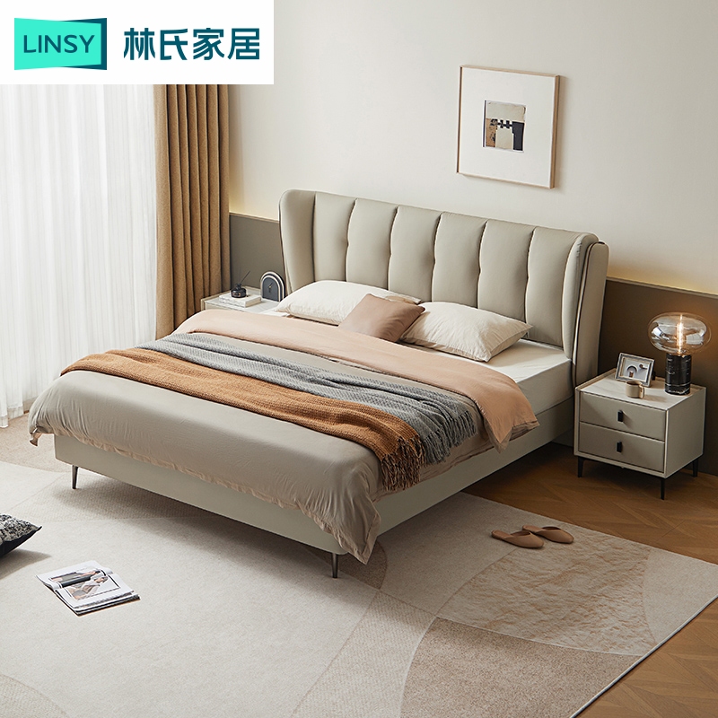 【专场】林氏家居希维里钢琴键皮床现代真皮床 TPC610 ZH床头柜床垫