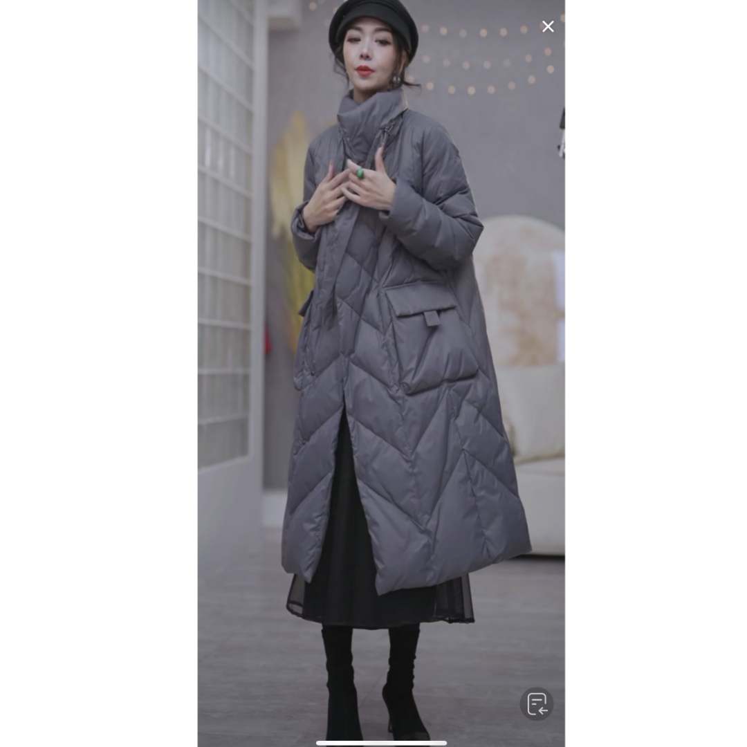 韩版冬季新款立领复古女时尚长款休闲纯色过膝白鸭绒羽绒服外套