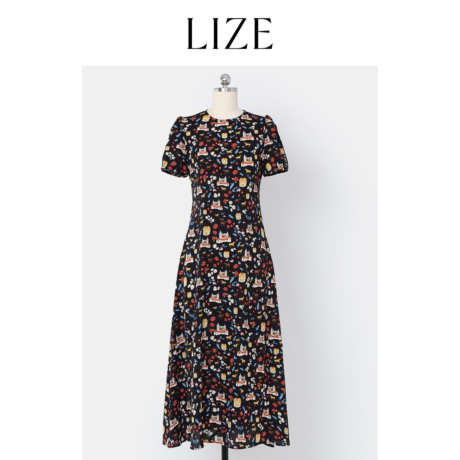 LIZE「蔷薇庄园」vintage印花.法式连衣裙ZEA0450