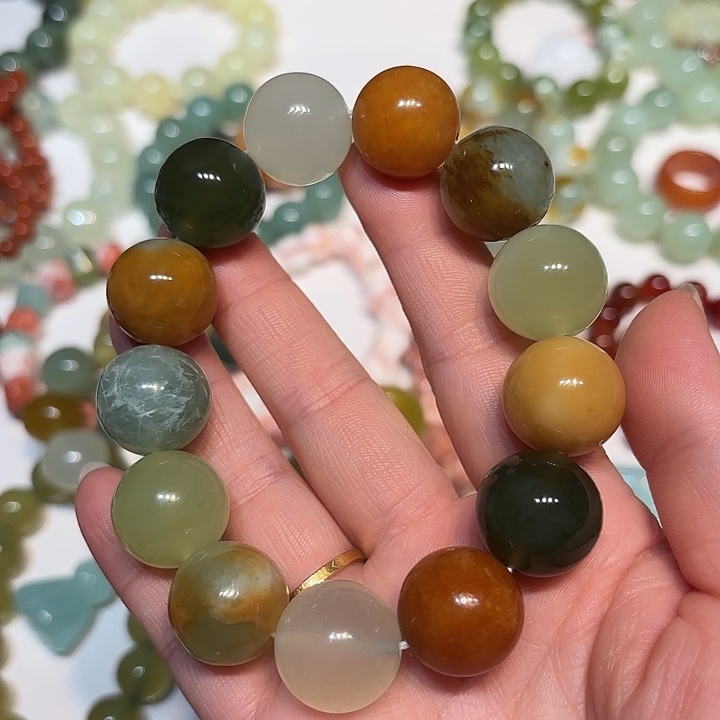 黒***白蛇纹石玉未镶嵌手串