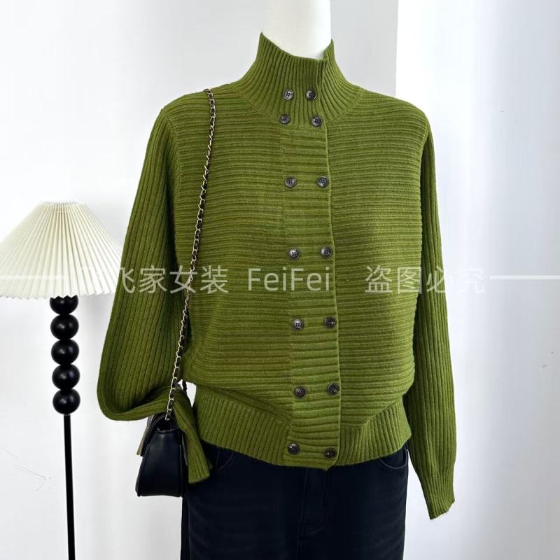 飞飞家~老钱风双排扣！买手设计师款~百搭慵懒感#针织衫Y9214绿