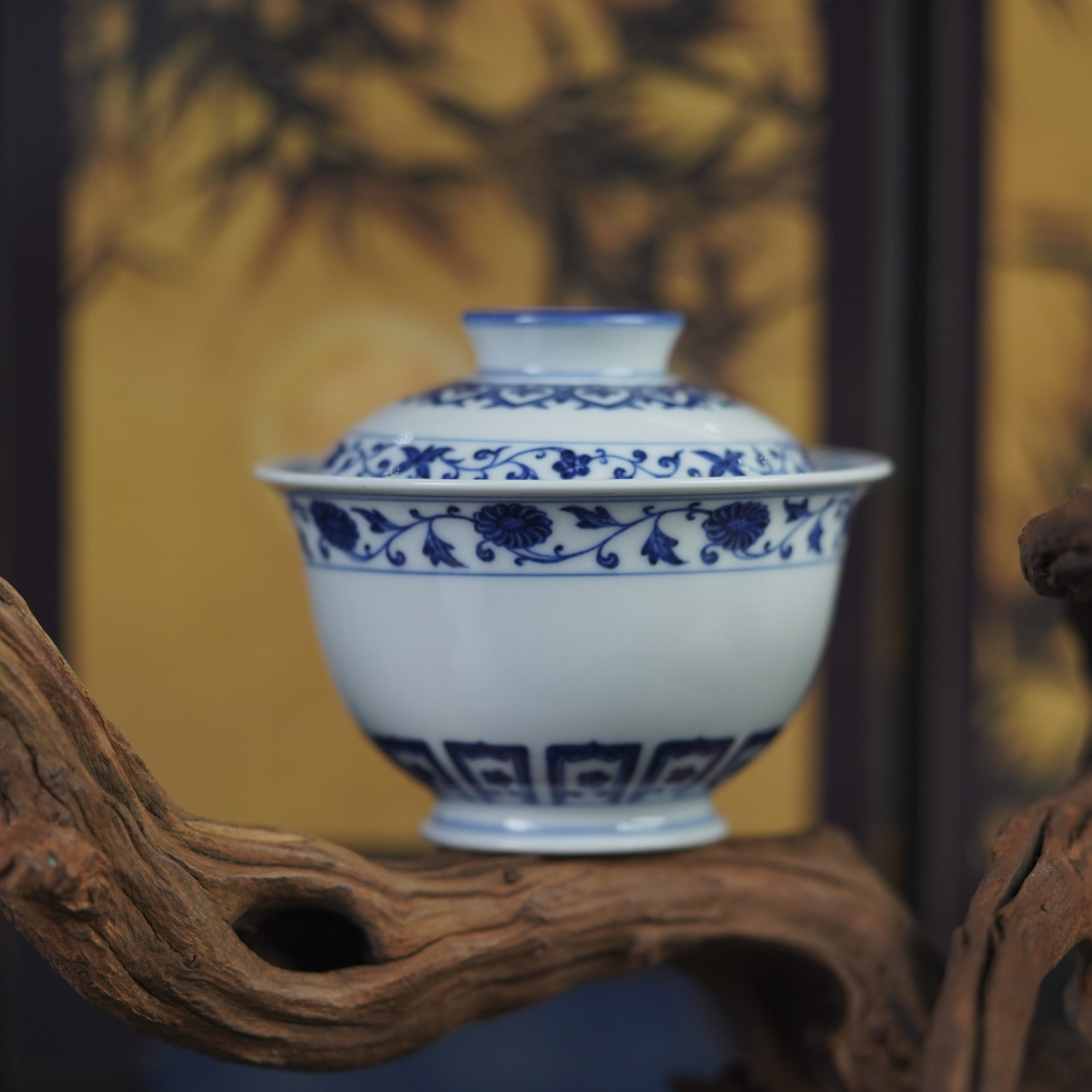 （精选）片云晚谷青花宝相纹盖碗景德镇陶瓷高端茶具