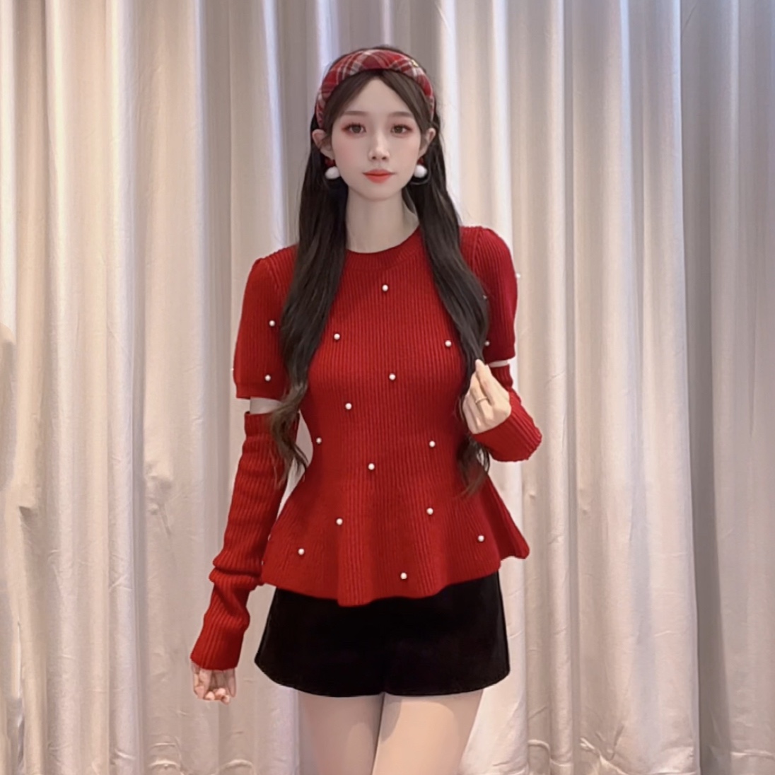 IEF/爱依服2025新款冬季气质时尚百搭红色设计感毛织上衣