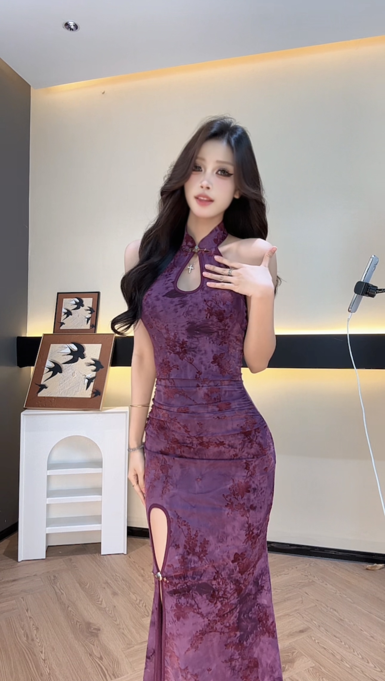 【茜茜推荐】中国风开叉连衣裙镂空新中式吊带包臀裙夏季YNNXM51129