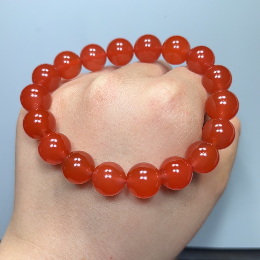 南红玛瑙冰红圆珠单圈11mm未镶嵌