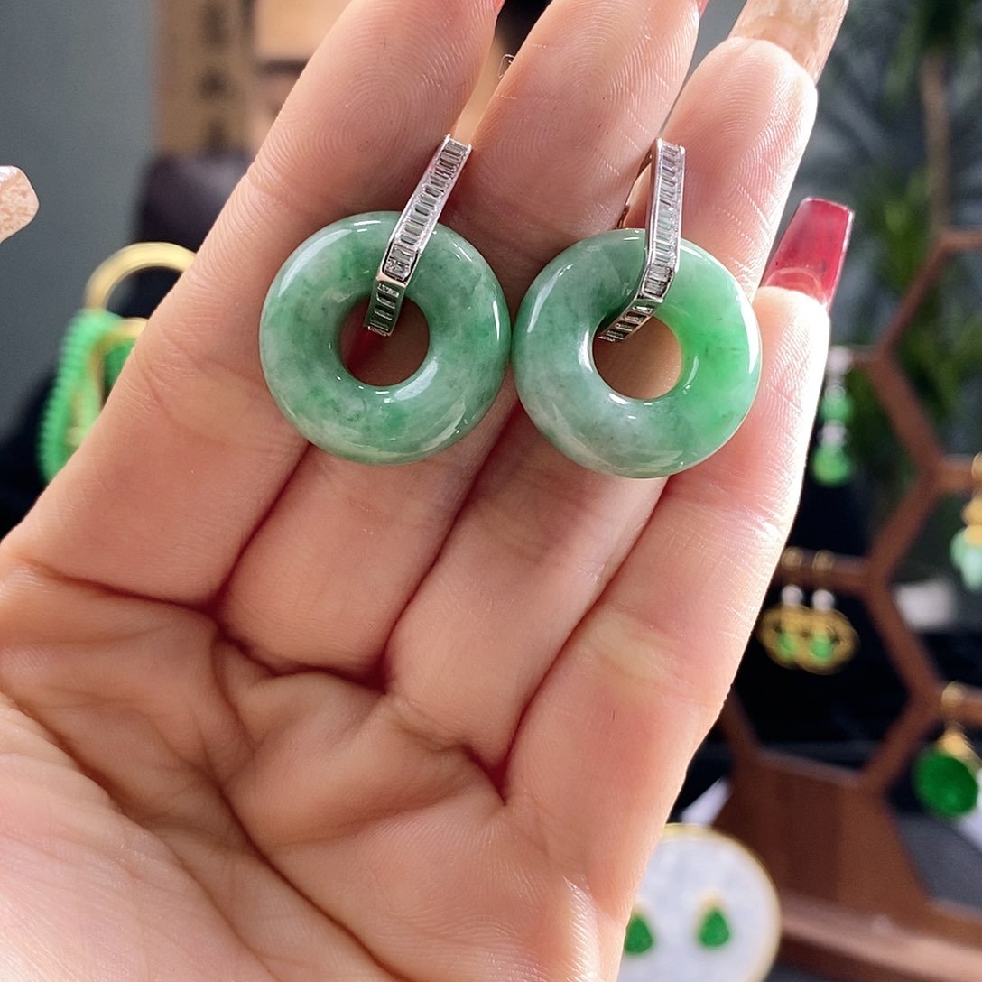 翡翠耳饰银S925镶嵌翡翠