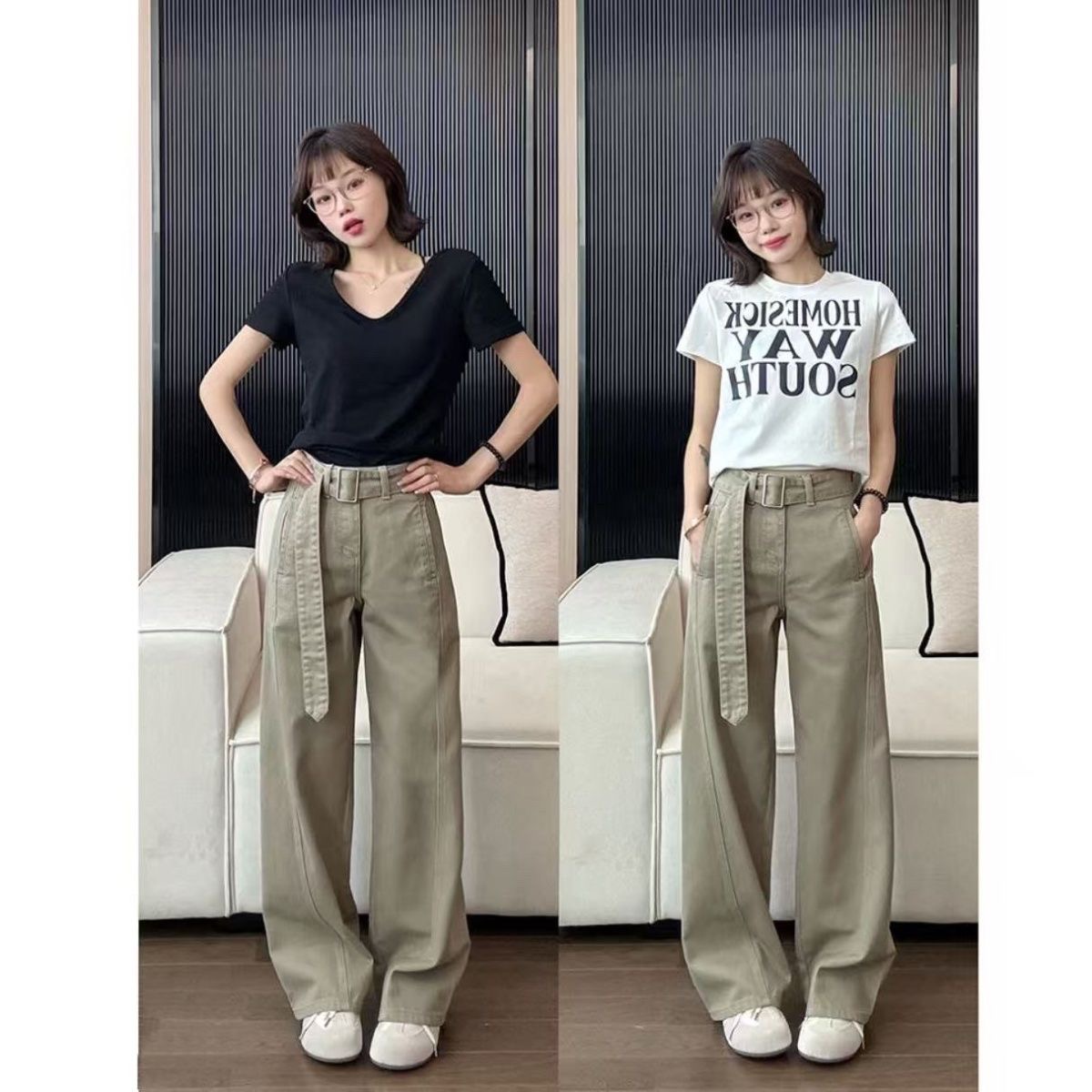 送腰带25新款设计感复古高腰阔腿裤女显瘦宽松休闲垂感牛仔拖地裤