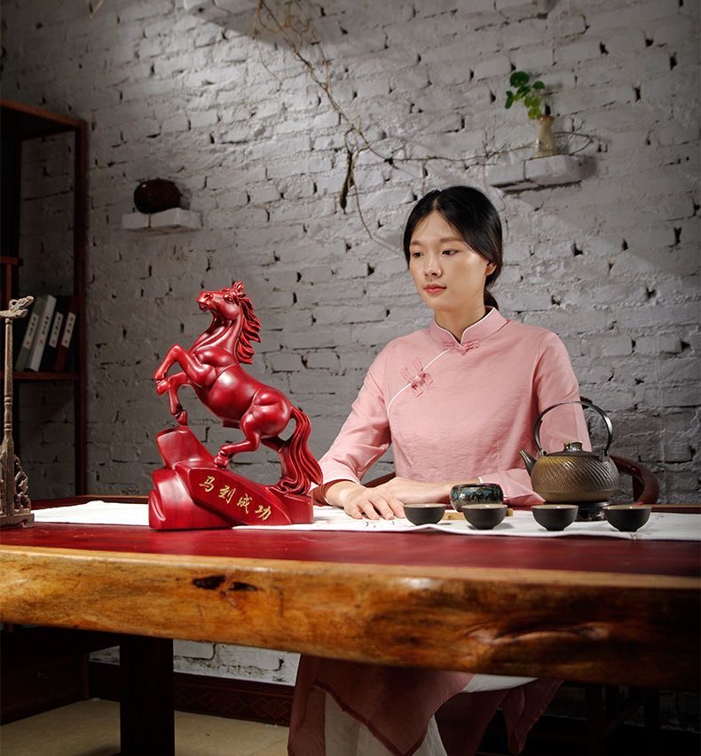 天然花梨木实木马到成功 中式家具 家居摆件 茶室茶宠茶叶罐 XA