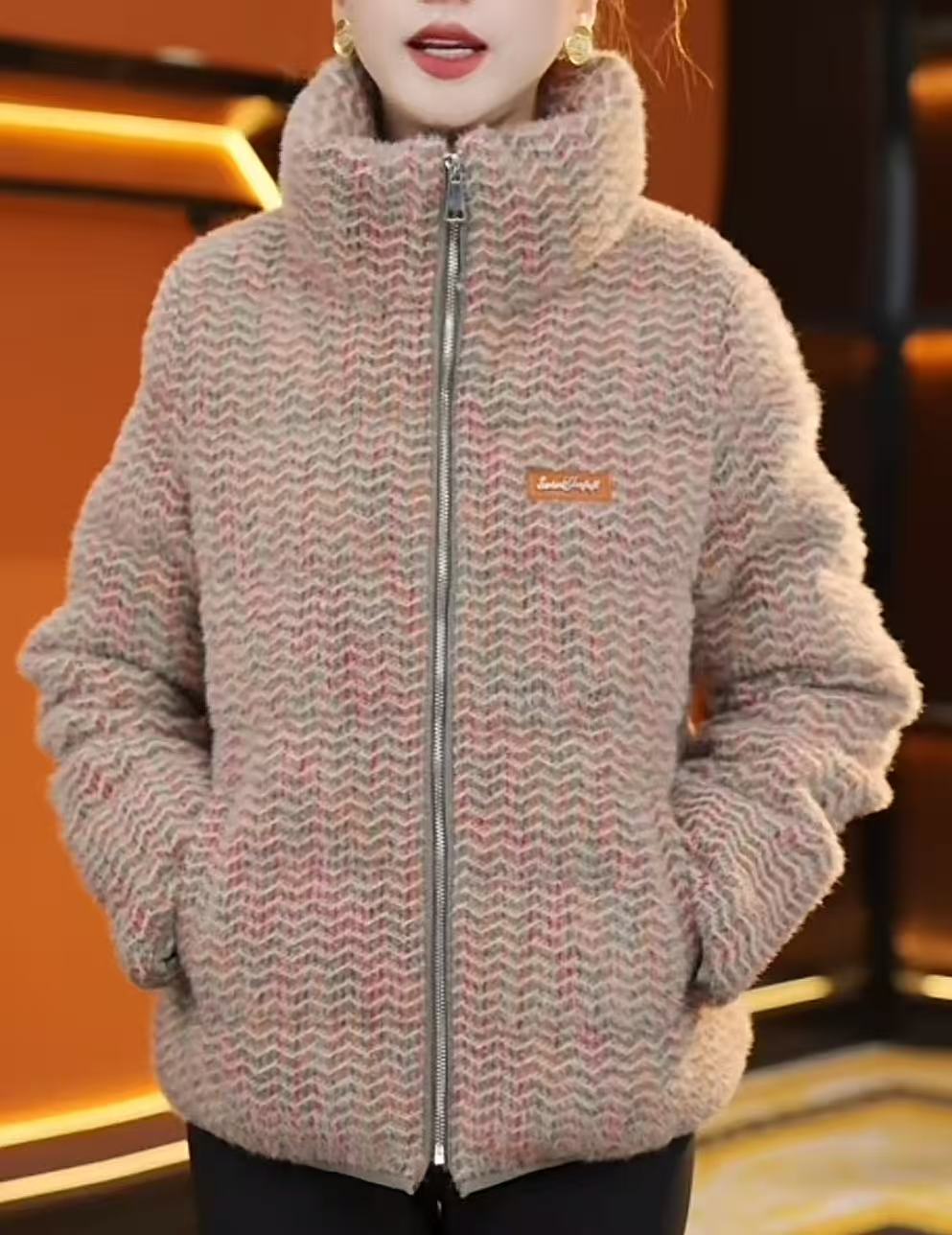 杭州原版正品2025年秋冬显白羊毛 灰粉色羽绒服女