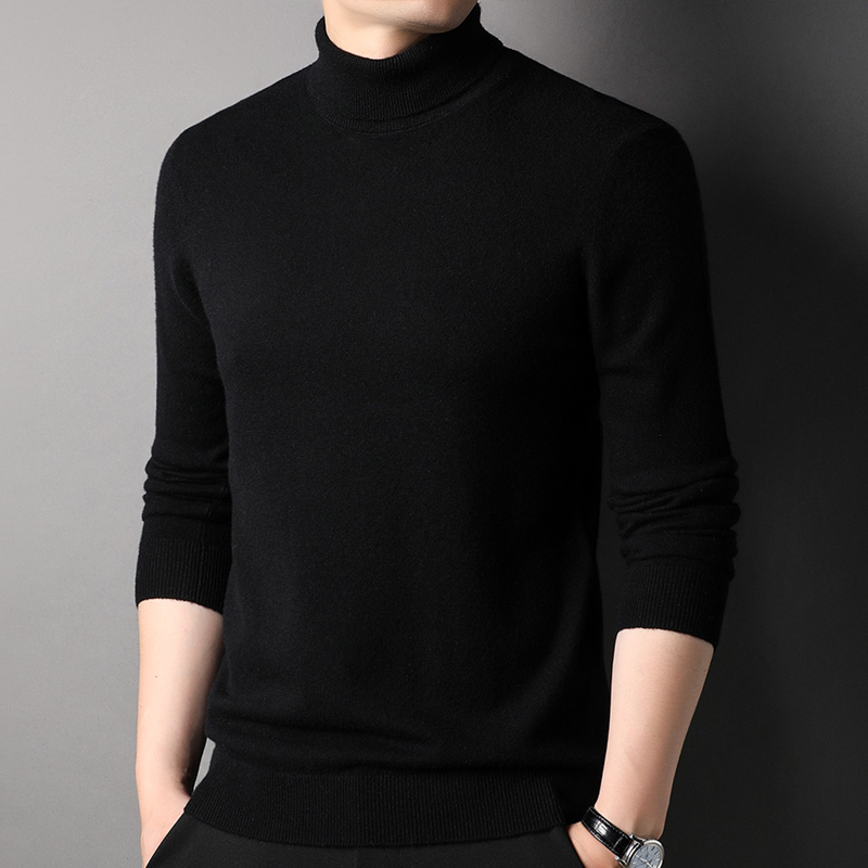 男式纯羊毛厚款羊毛衫高领双翻领中年男士毛衣套头衫长袖高档