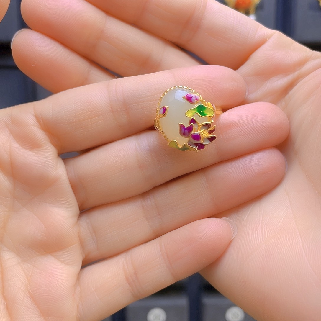 和田玉戒指银S925镶嵌