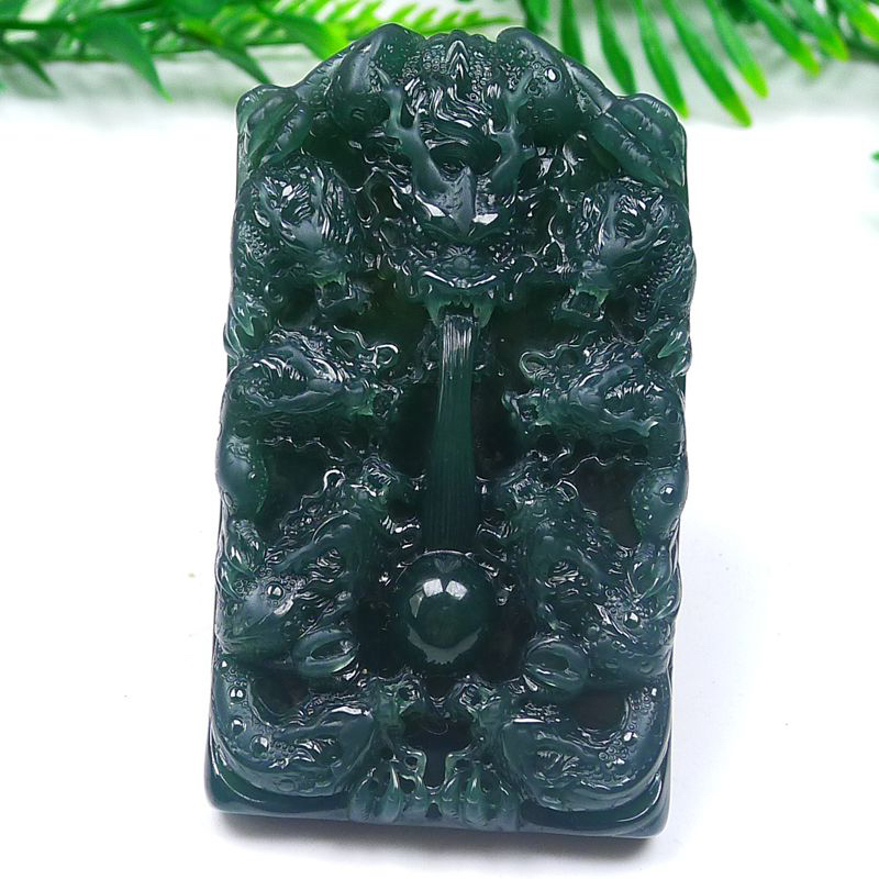 天然A货翡翠纯手工大件吸水九龙至尊挂件生意兴隆尺寸80-46-13mm