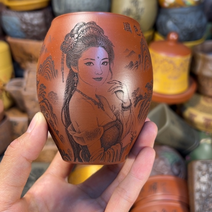 紫砂茶杯宜兴紫杯子