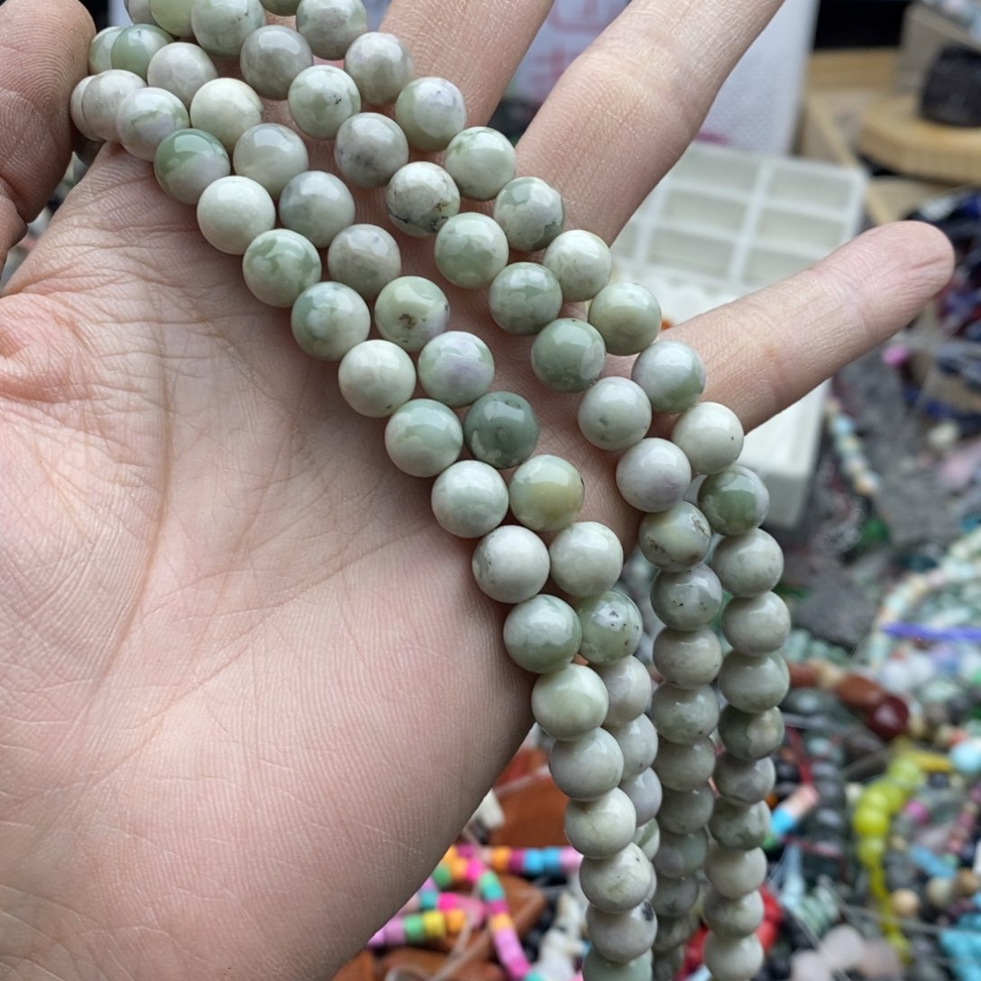 玛瑙/玉髓未镶嵌珠宝半成品一条天然8mm吉祥玉圆珠Q358