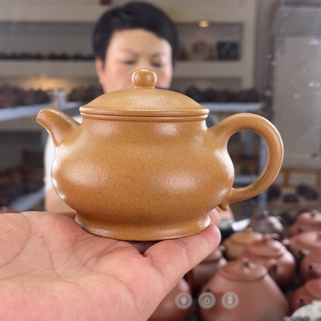 茶壶紫砂黄金段手磨料潘壶150cc半手工