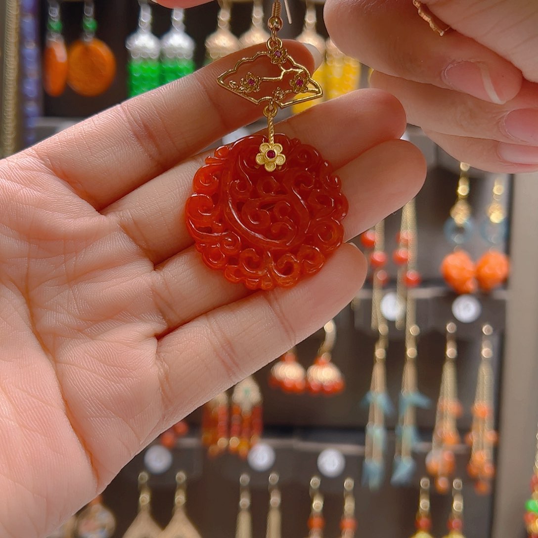 翡翠合金耳坠麦*