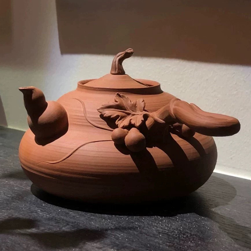 林于凯纯手工砂铫壶红泥五福侧把砂铫朱泥潮州手拉煮水壶烧水茶壶