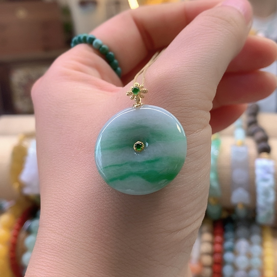 翡翠18K金镶嵌挂件翡翠挂件