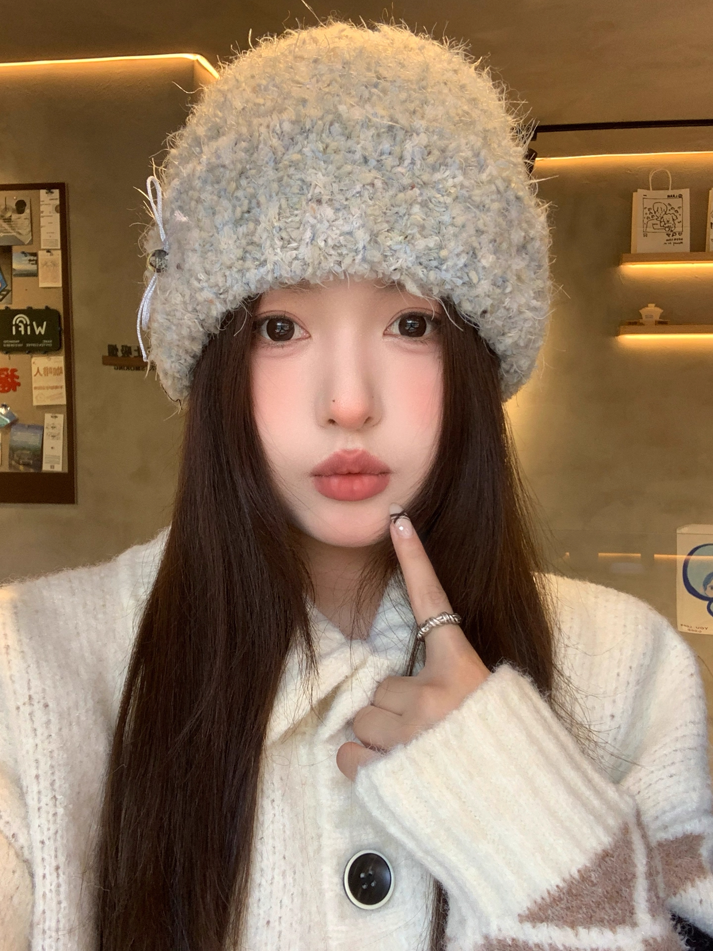 奶乎乎羊毛针织毛线帽子女时尚百搭保暖护耳帽显脸小堆堆帽冷帽潮