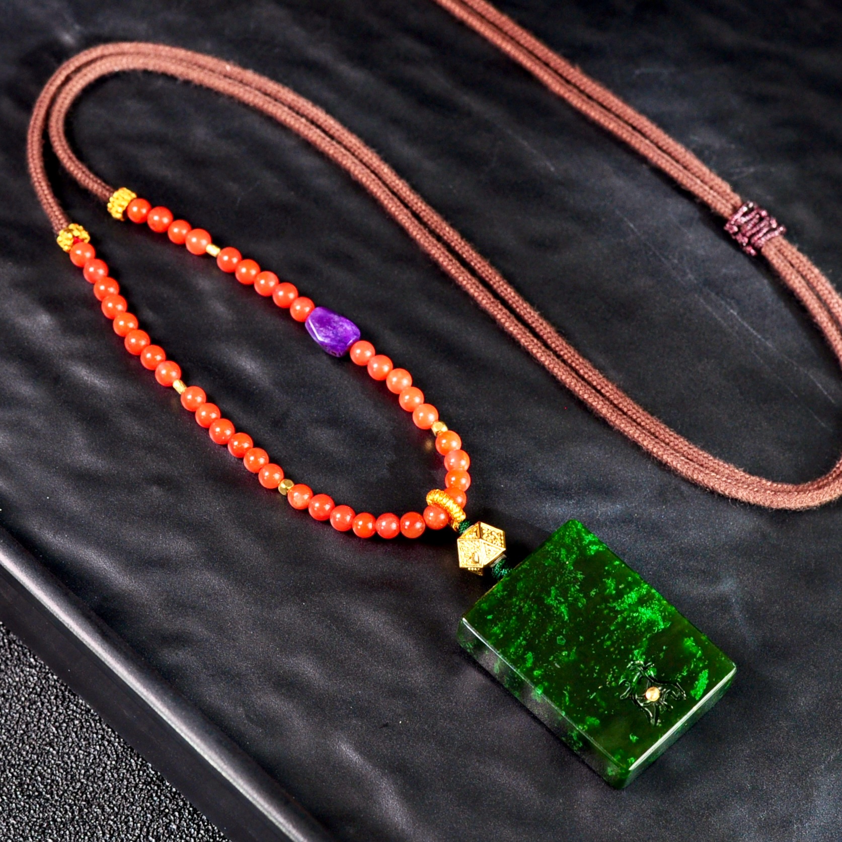 【龙家年度场】九紫定无主-18K俄7肉底干青碧玉无事牌/多样性发货