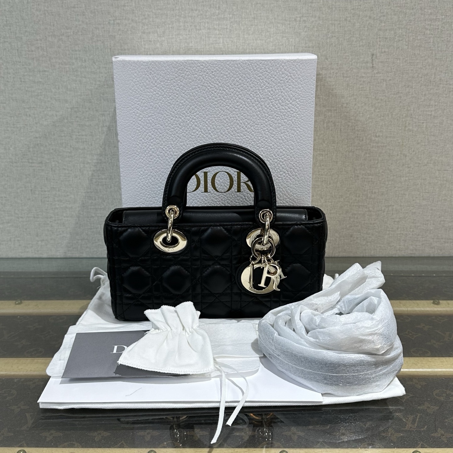 95新 DIOR/迪奥 黑金Lady D-Joy小号横版手提单肩戴妃包 02066