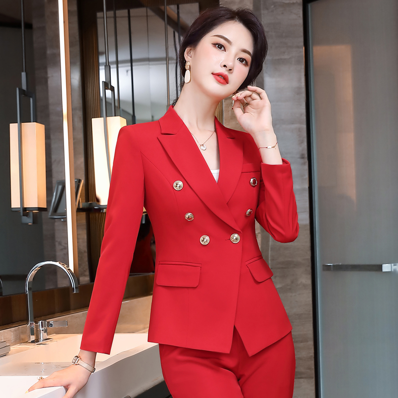 韩版长袖常规款西服女秋冬轻职风夏季修身缎面西装（买上衣送裤子）