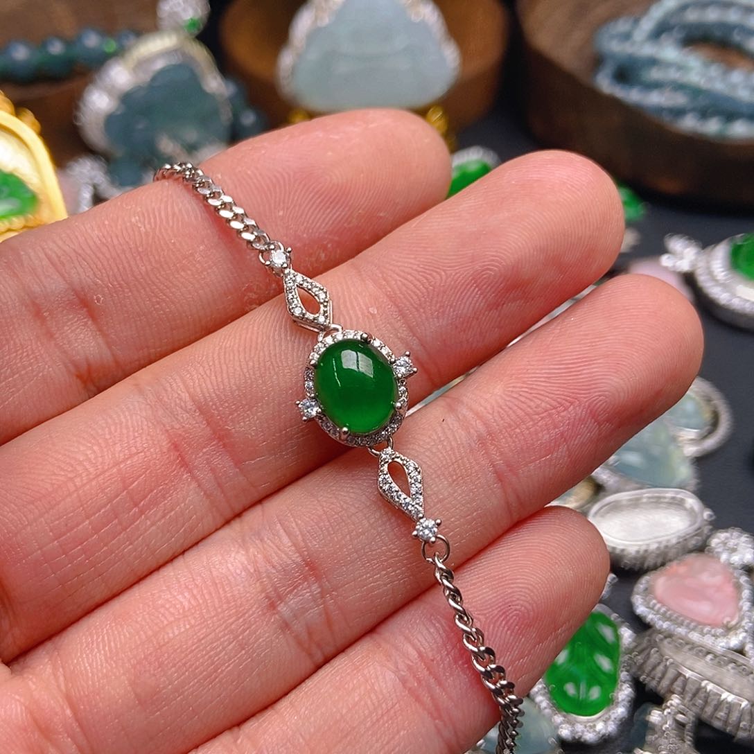 翡翠手链银S925镶嵌583手链