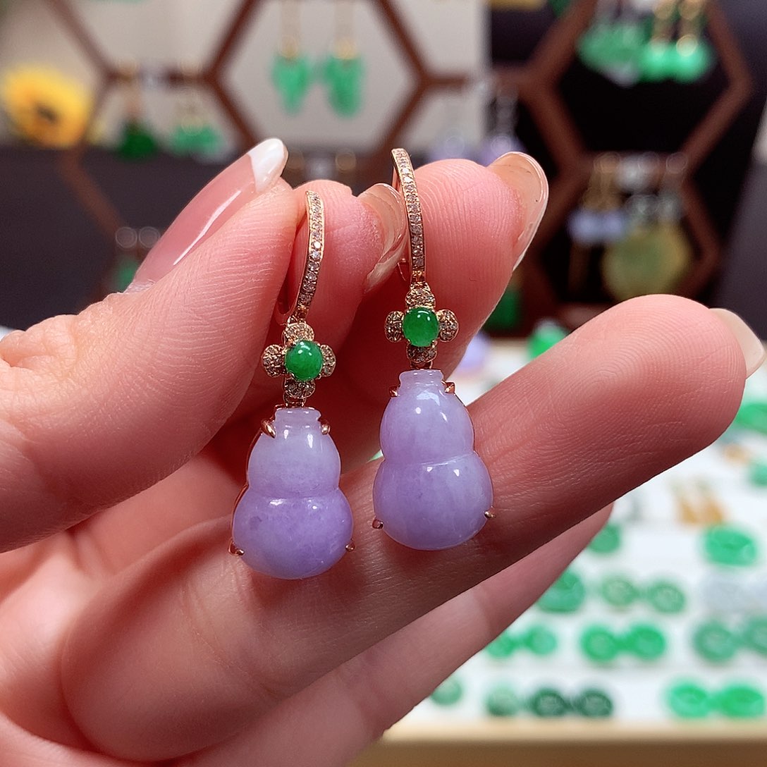 翡翠耳饰18K金镶嵌天然翡翠