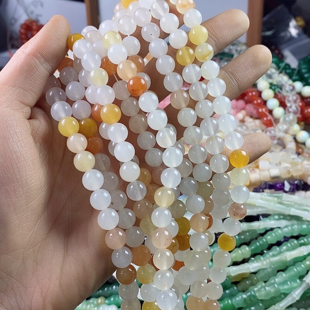 玛瑙/玉髓珠宝半成品合金一条天然8mm白体金丝玉