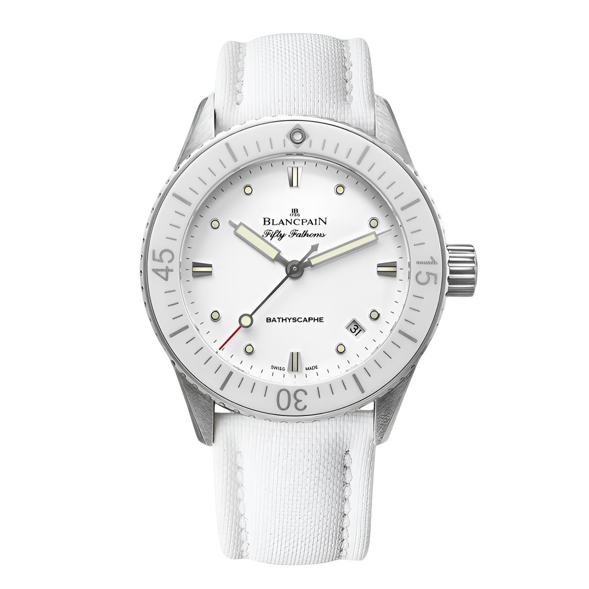 99新 Blancpain 宝珀/五十噚/38mm/白武士二手机械白盘背透男手表