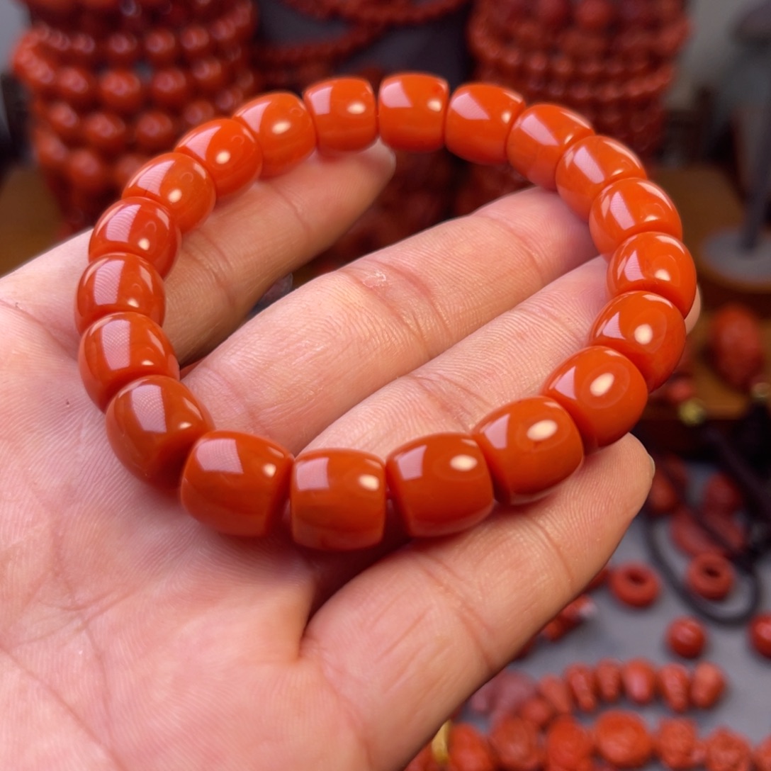 南红玛瑙瓦西精工柿子红直切手串卡11mm未镶嵌