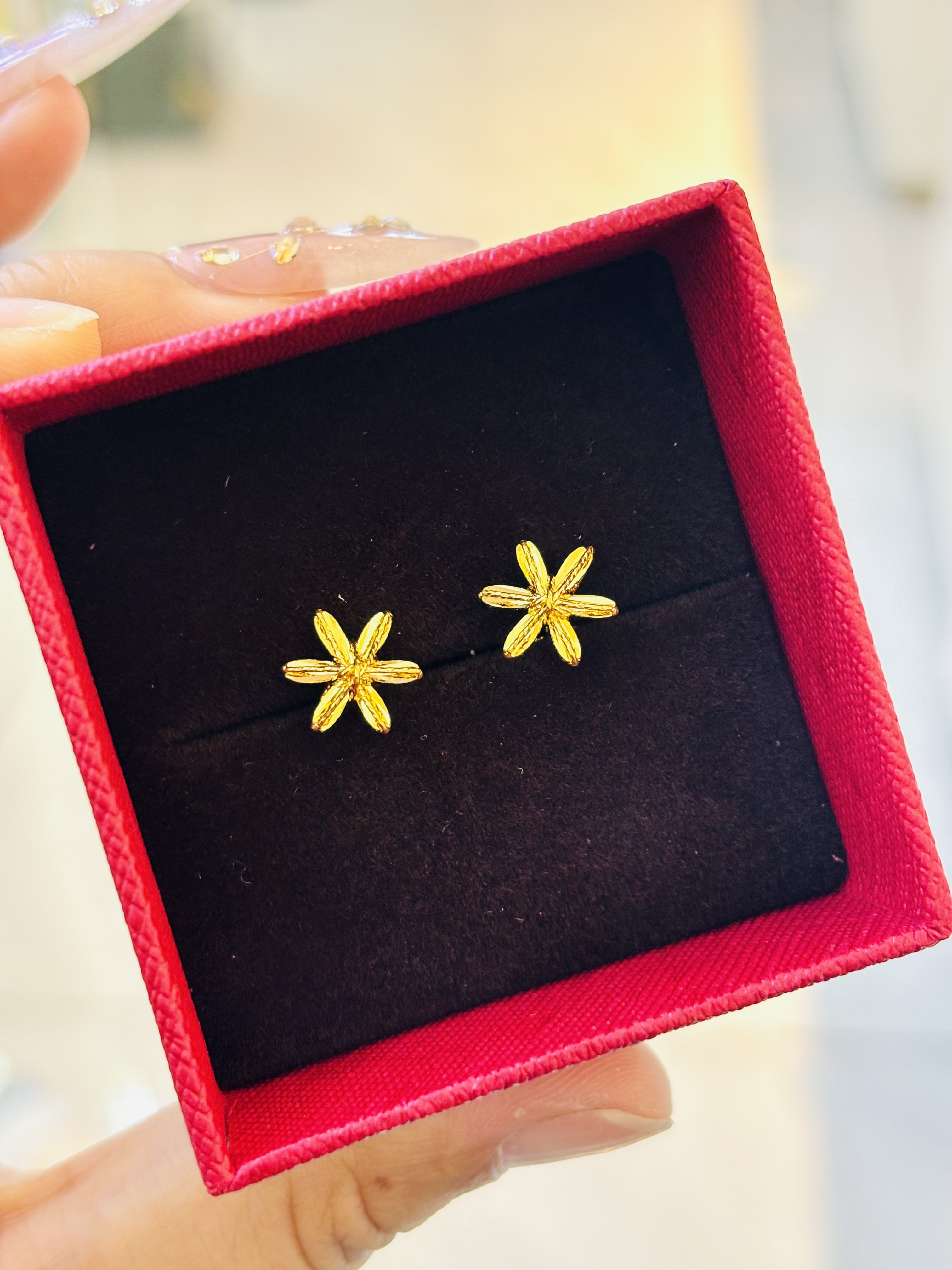 SUNFEEL/赛菲尔【一店】足金999拉丝幸运花小清新弯钩耳钉精致礼物