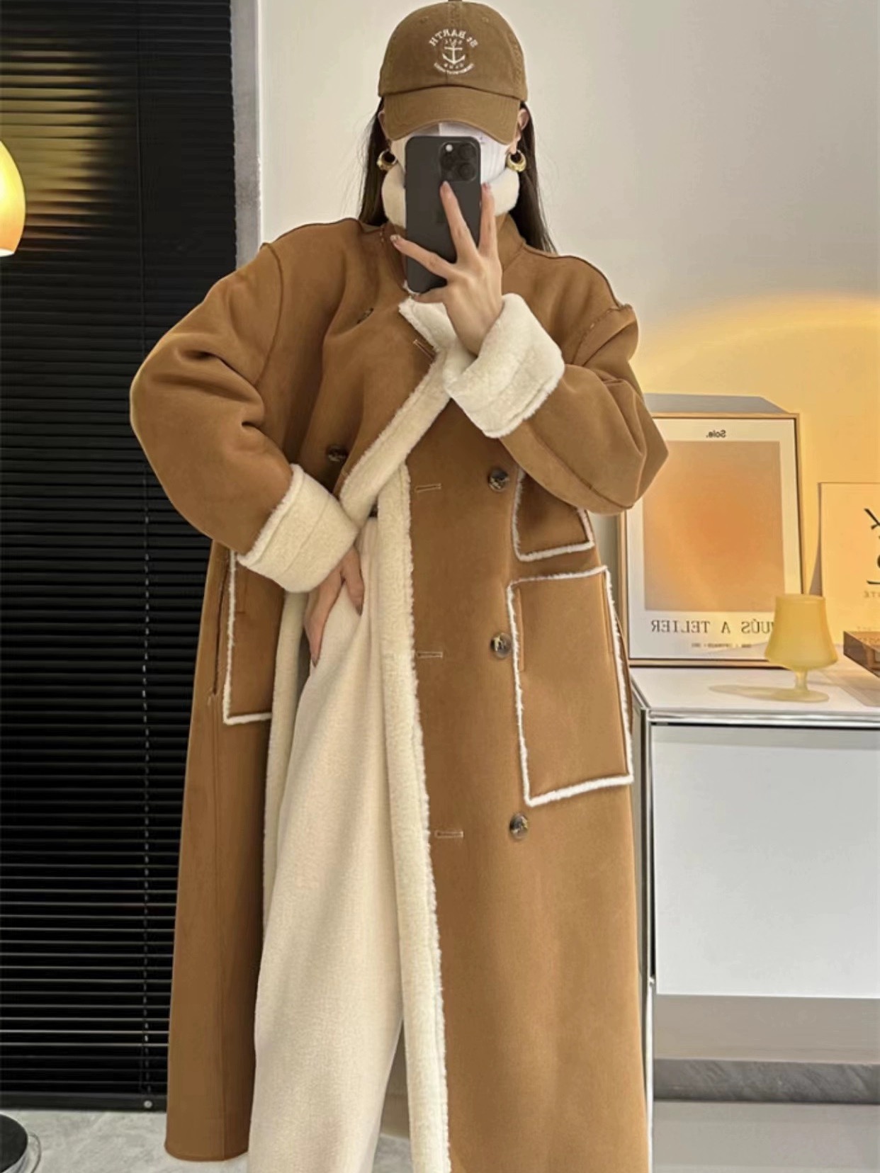 高级感双面穿皮毛一体加厚机车服环保羊羔毛长款环保外套大衣女冬