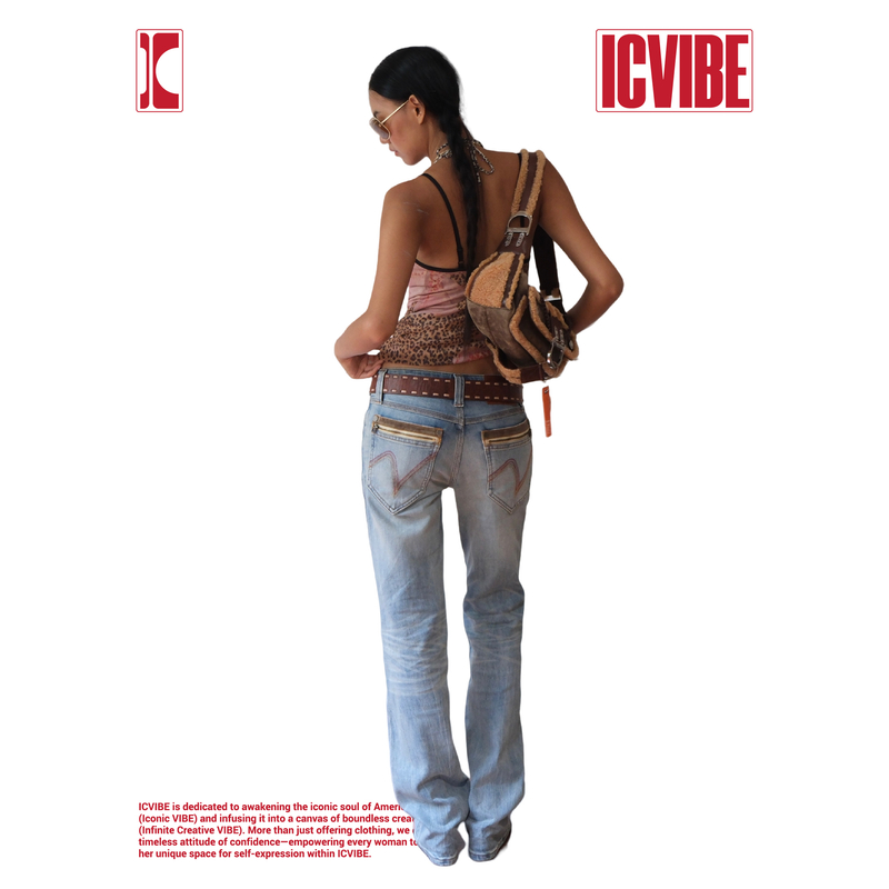 ICVIBE 西部畅想·拼接 暖调冰蓝做旧小直筒牛仔裤