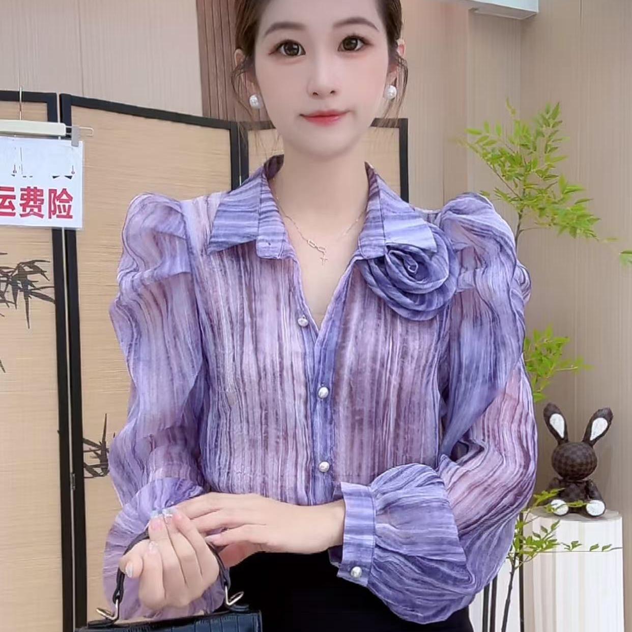 2025夏季小心机时尚洋气晕染透视防晒衫衣女法式高级感独特气衬衫