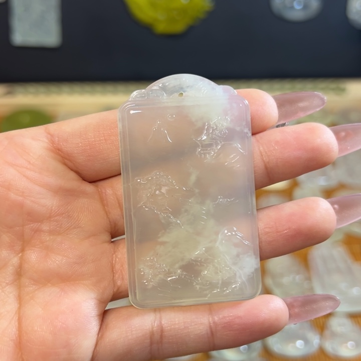 岫玉未镶嵌岫玉白冰挂件山水牌