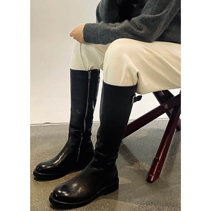 2025新款复古厚底长筒骑士靴女秋冬新款显瘦粗跟长靴子0362
