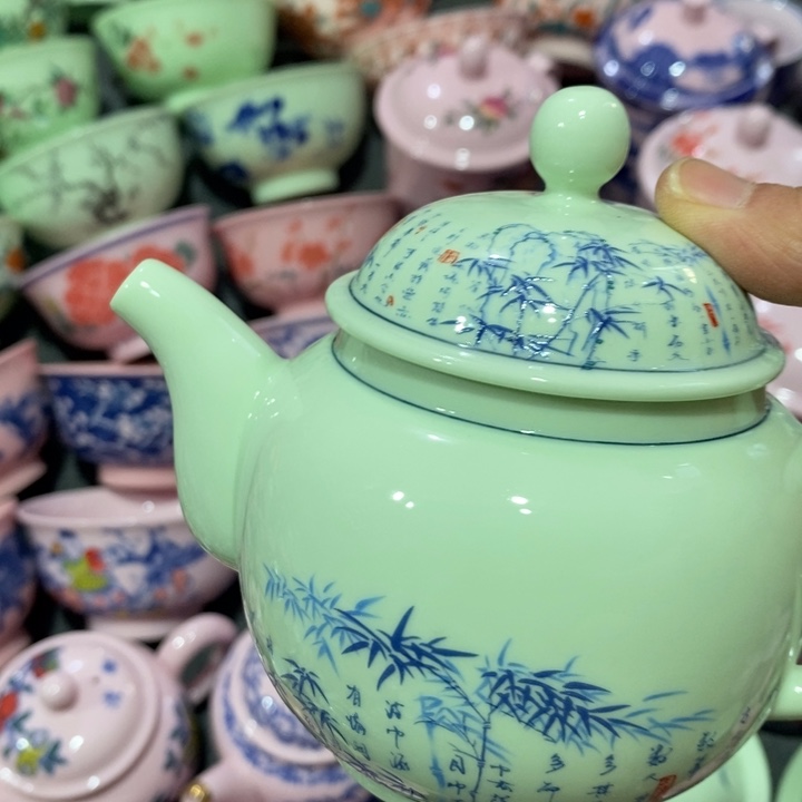 摆件瓷绿稀土竹子壶