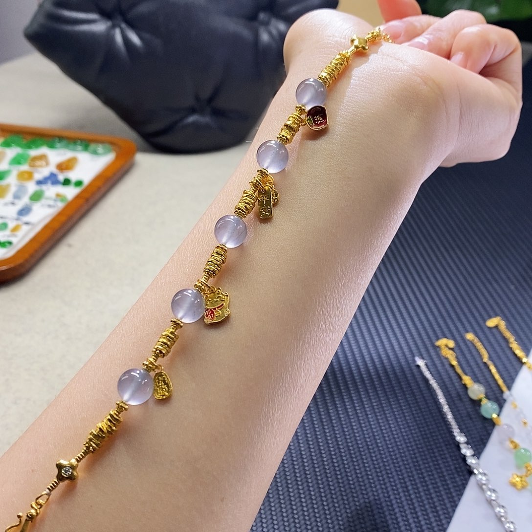 翡翠手链足金镶嵌盘缠手串