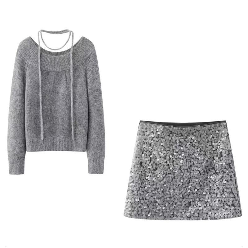 艾家2026春款灰色一字领针织衫毛衣1199/1167