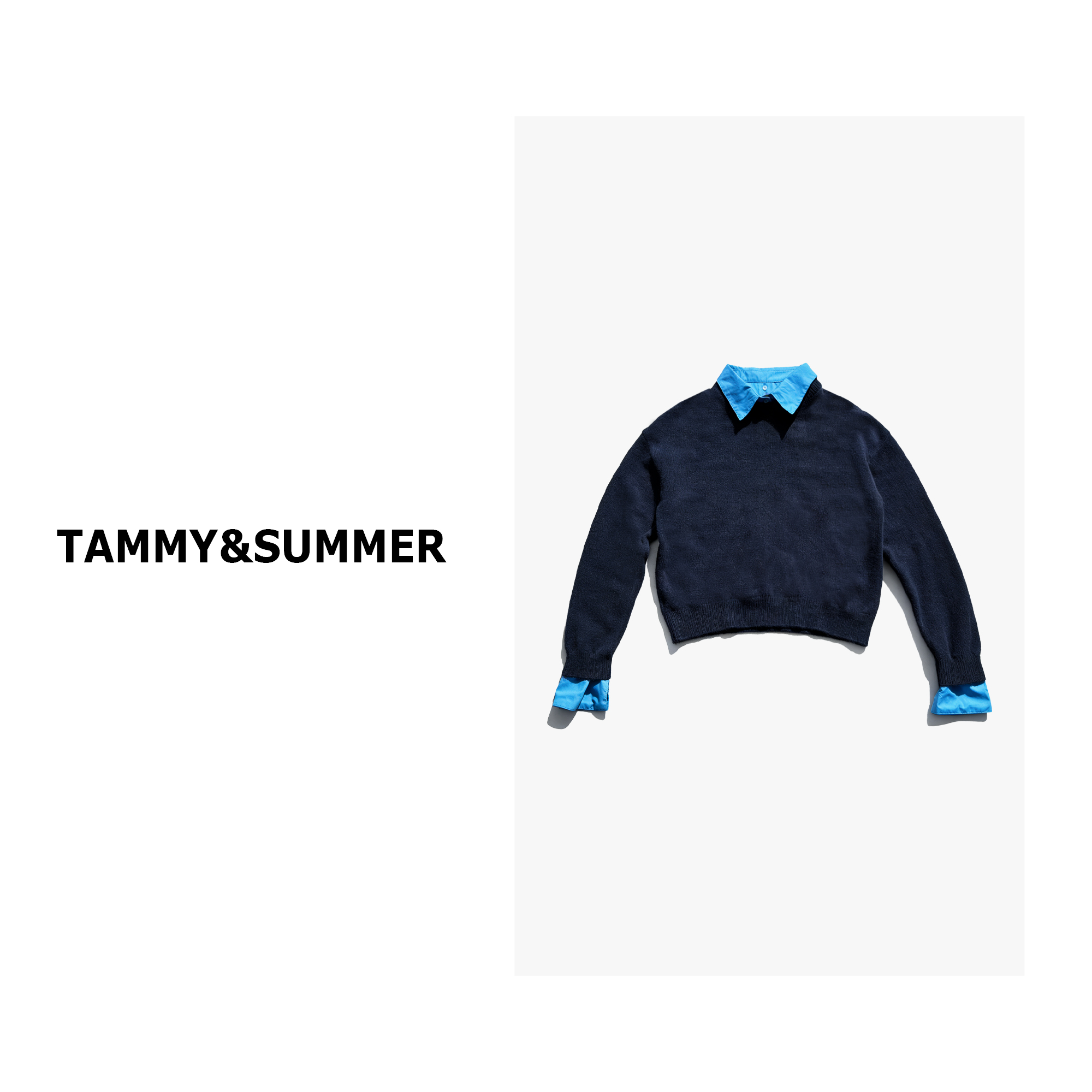 【Tammy&Summer】撞色拼接翻领羊绒针织衫时尚假两件宽松毛衣8828