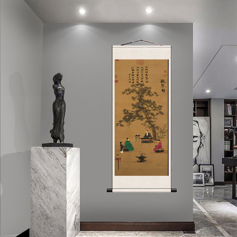《听琴图》竖版现在国风装饰画