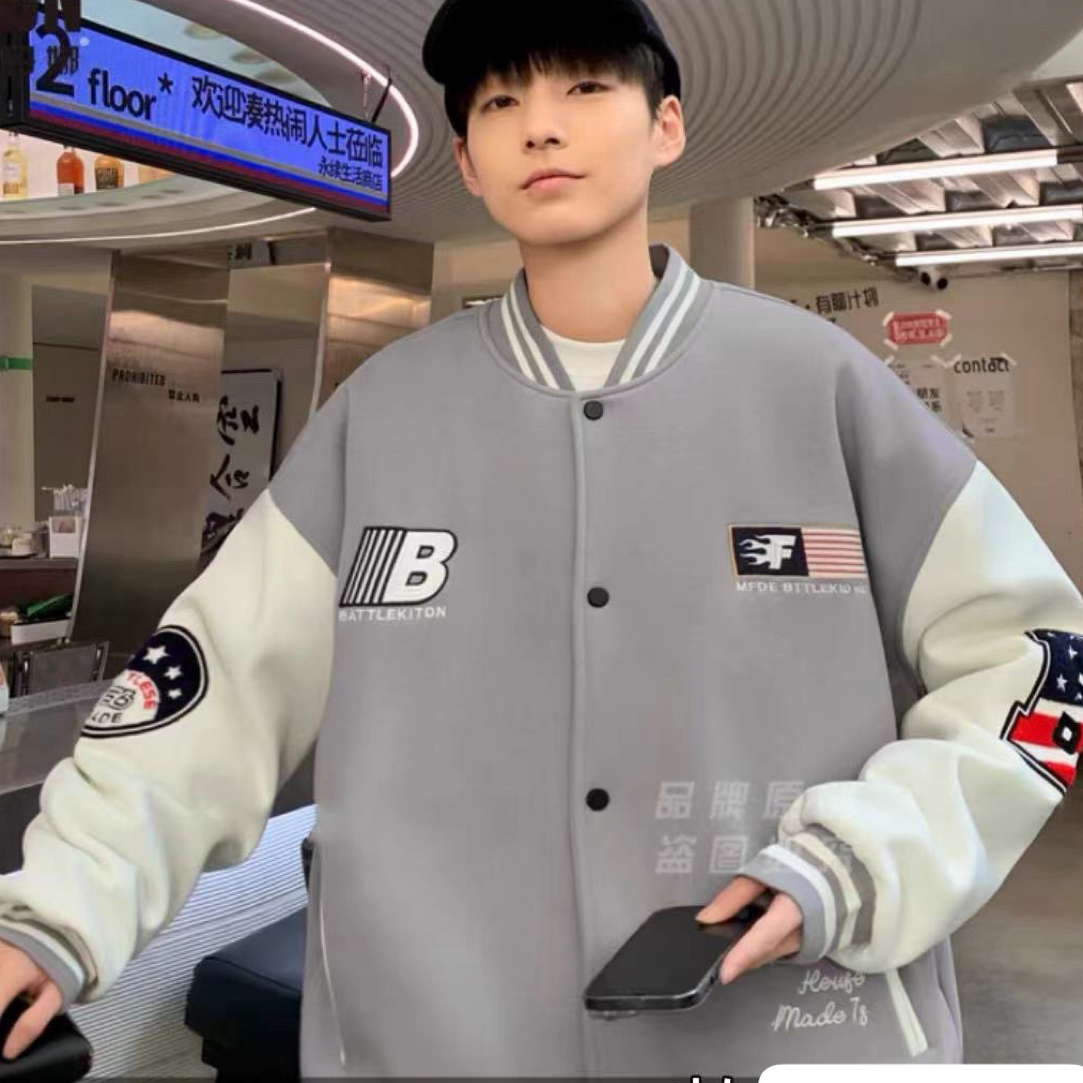 8805 青少年 秋款男棒球服外套刺绣图案外套韩版宽松休闲上衣