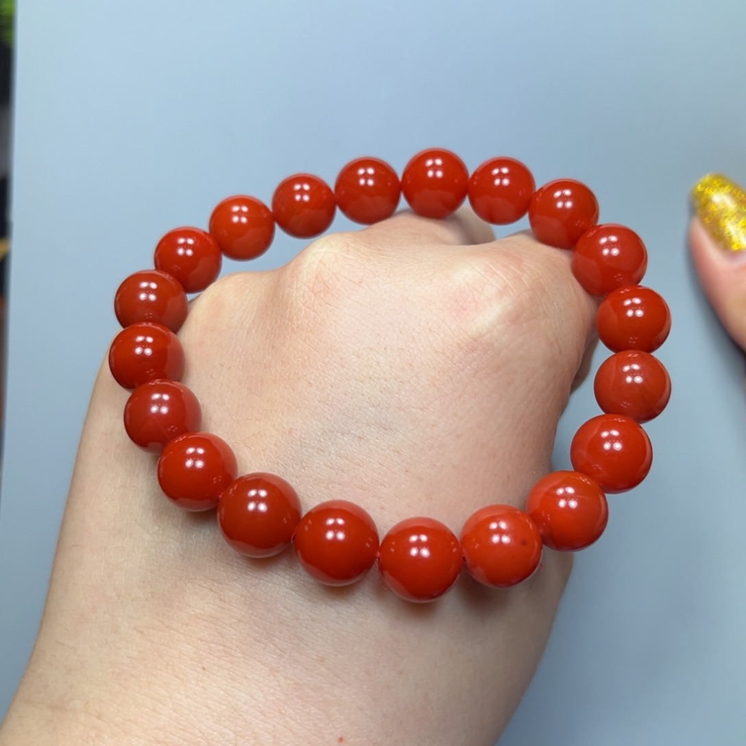 南红玛瑙辣椒红圆珠单圈10mm官坡未镶嵌