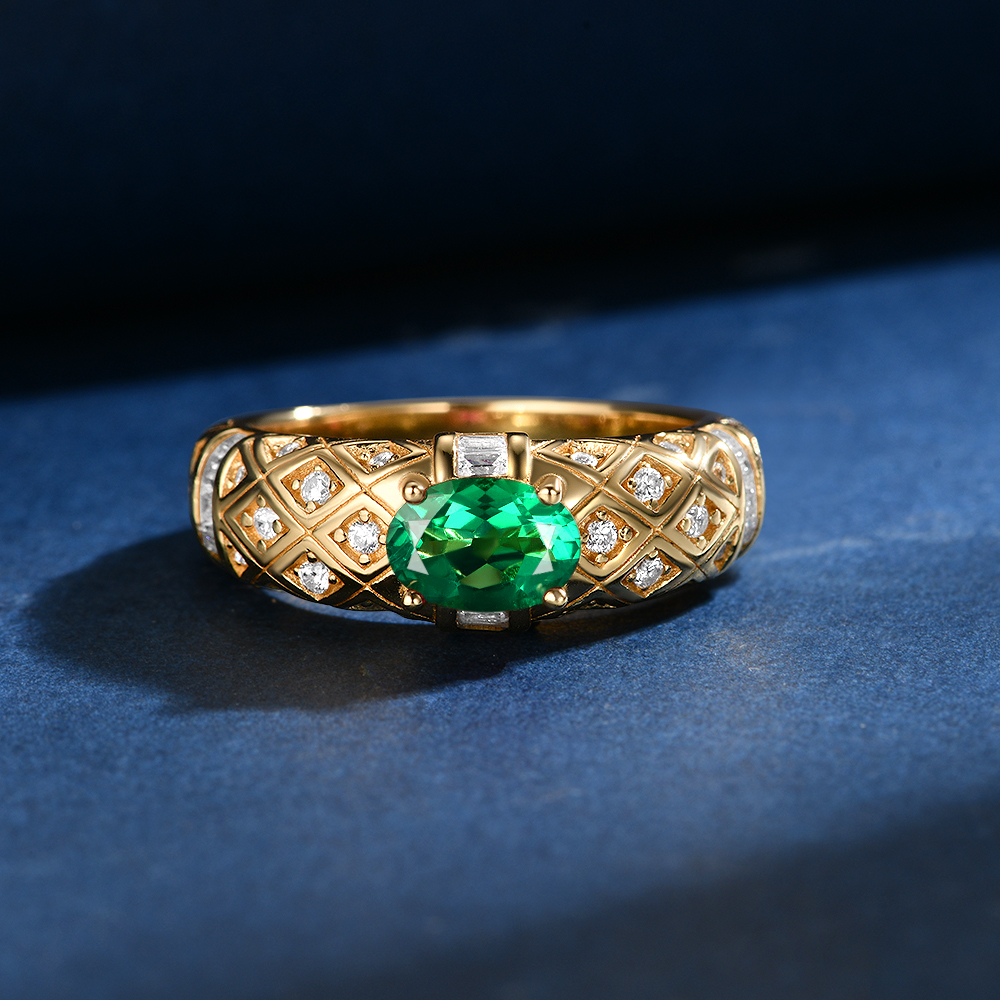 培育祖母绿R4161 新款镶嵌蛋形木佐色时尚气质日常布布风戒指4-11