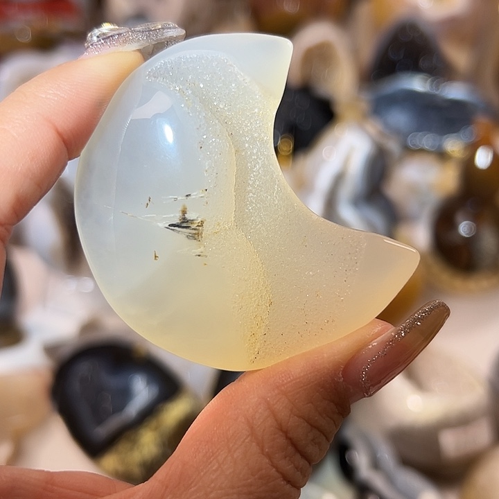 玛瑙/玉髓无合金冰透月亮