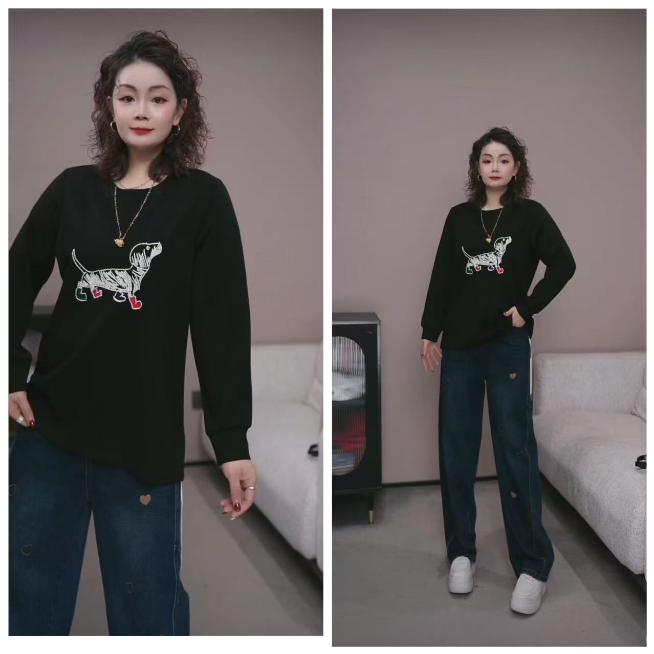 【No退换】瑕疵品 品牌【绣花狗狗长袖T恤 打底衫】MLQ 5101