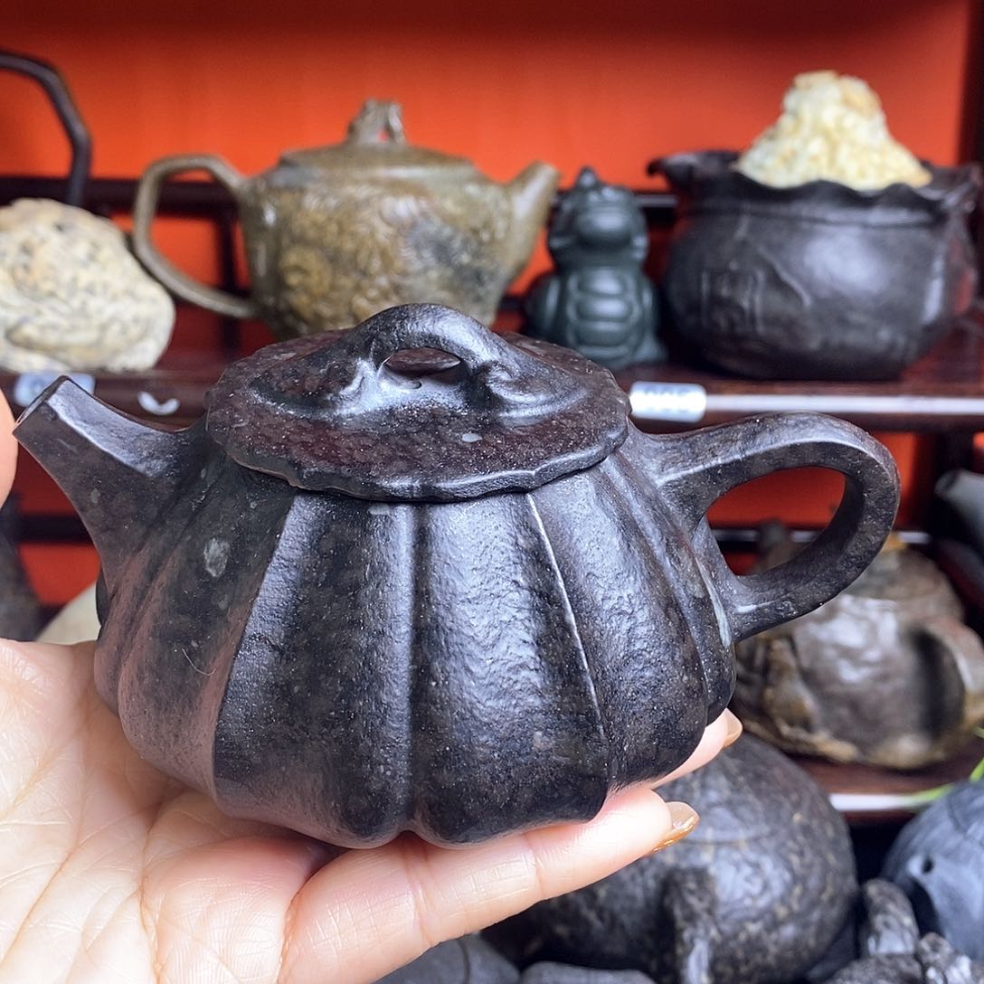 紫砂茶壶冰碛岩筋纹石瓢壶容量200毫升左右
