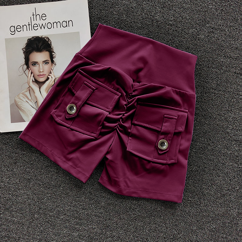 夏季带口袋工装短裤高弹紧身透气速干跑步户外运动三分瑜伽短裤女